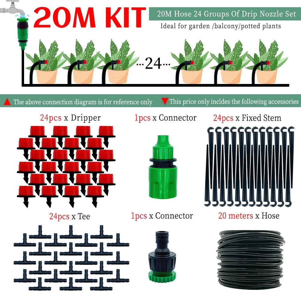 Greenhouse 10M-30M DIY Drip Irrigation System Automatic Watering Garden Hose Micro Drip Watering Kits with Adjustable Drippers