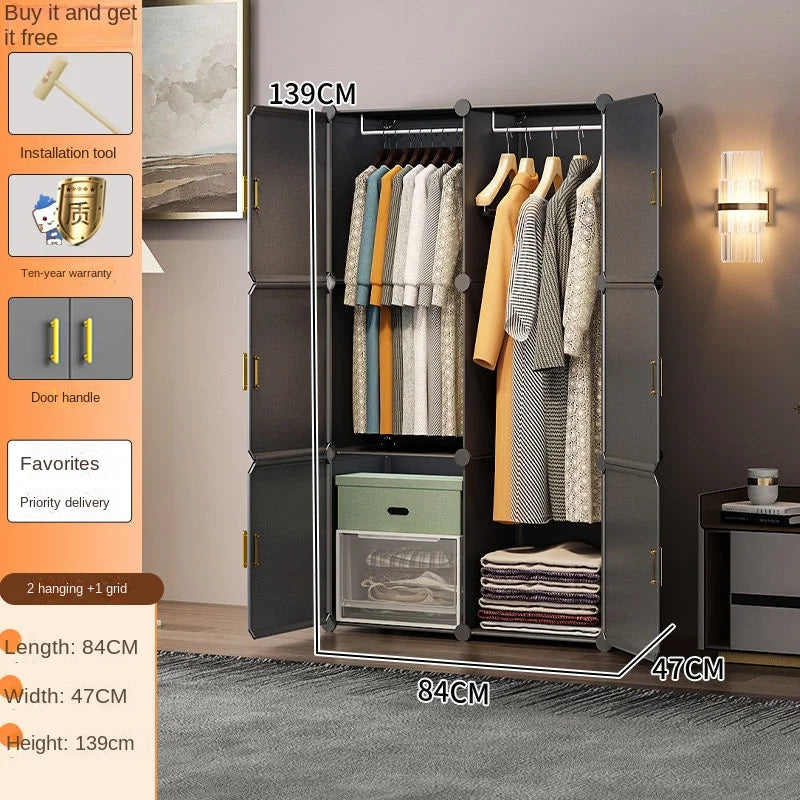 New Simple Wardrobe Clothes Assembly Plastic Collapsible Sturdy Dustproof Cabinets Dressers Cube Storage Locke Closet Furniture