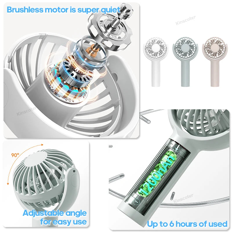 New Portable Handheld Fan 3 Gear Wind Power Angle Adjustable Large Win
