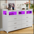 White Dresser for Bedroom, 9 Drawers Dresser with LED Lights and Charging Station, Chest of Dresser for Bedroom.