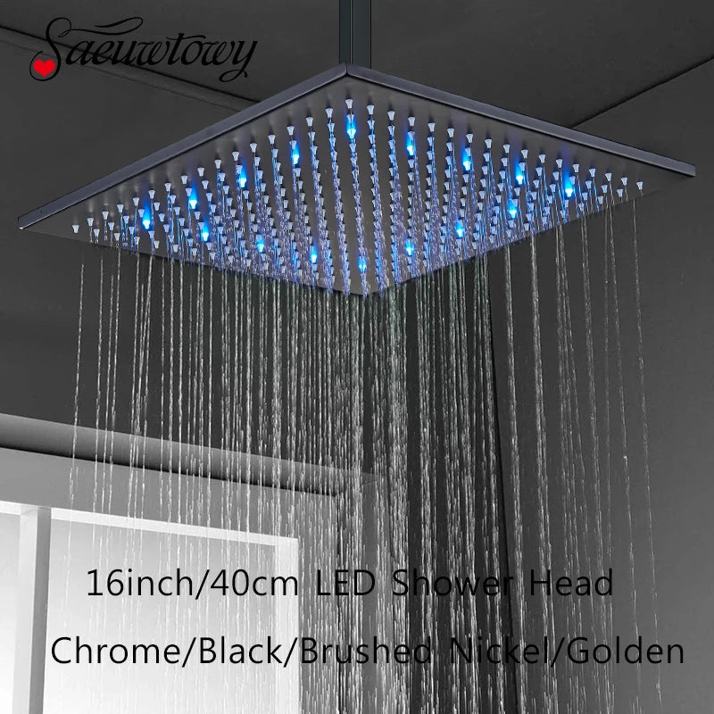 304 Stainless Steel 16 Inch Rain Shower Head Square Led Light Shower Faucet 40cm Rain Shower multiple styles Bathroom Faucet