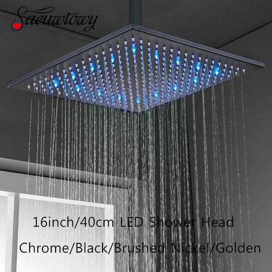 304 Stainless Steel 16 Inch Rain Shower Head Square Led Light Shower Faucet 40cm Rain Shower multiple styles Bathroom Faucet
