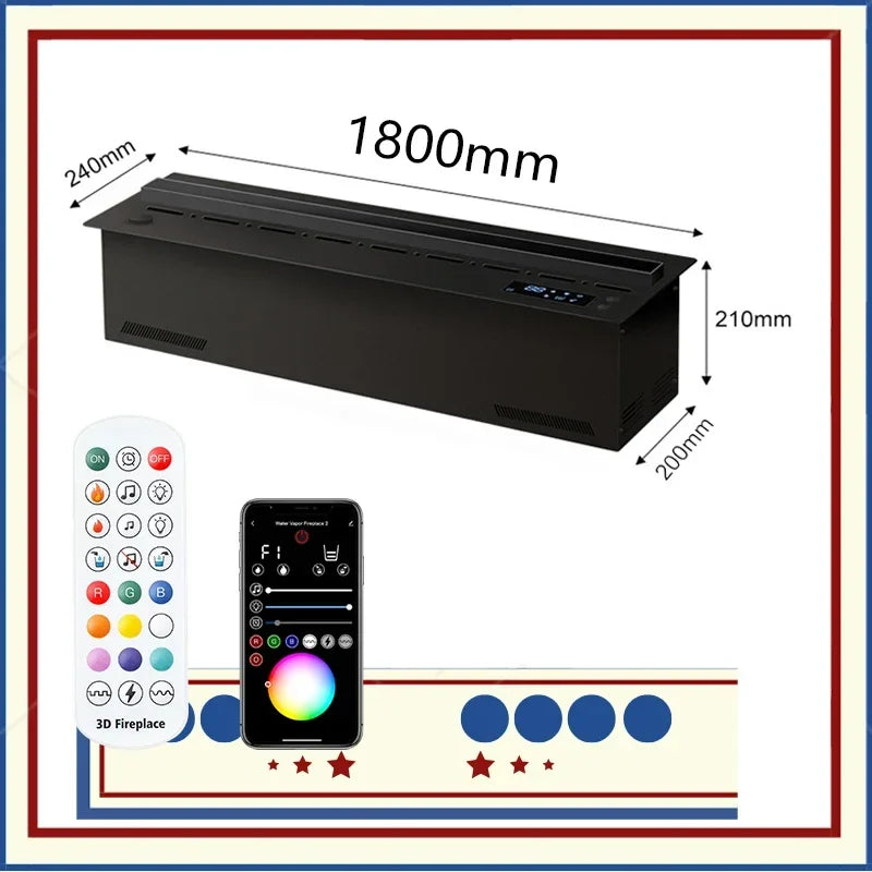 Customizable 3D LED Electric Fireplace with App Control Atomizing Mist Water Vapor Insert Neon Flame Decor for Home Decoration