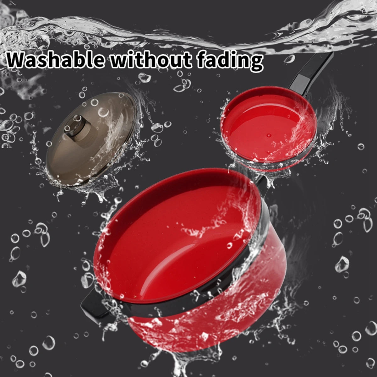 Children's Simulation High-Detail Red Cooking Kitchen Utensils, Home School Use Chef Pretend Play Set Suitable for 3 4 5 6 Years