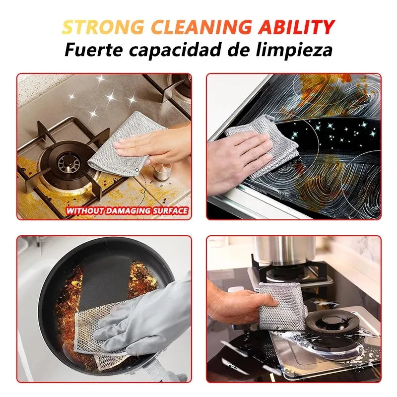 Kitchen Steel Wire Scrubber Oil Repellent Dish Washing Cloth Reusable Pot Friendly Cleaning Scourer Pad