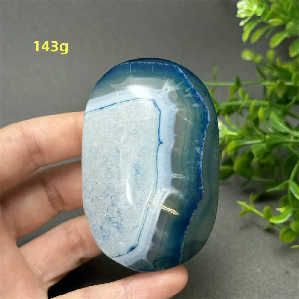 Natural Blue Agate Palm Play Healing Spiritual Meditation Chakra Witchcraft Prayer Energy Feng Shui Home Decor Gift