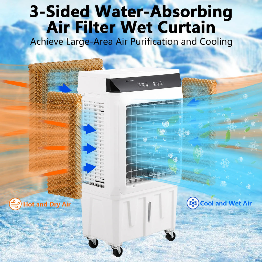 Evaporative Air Cooler, 1800CFM Swamp Cooler with Remote Control and 1