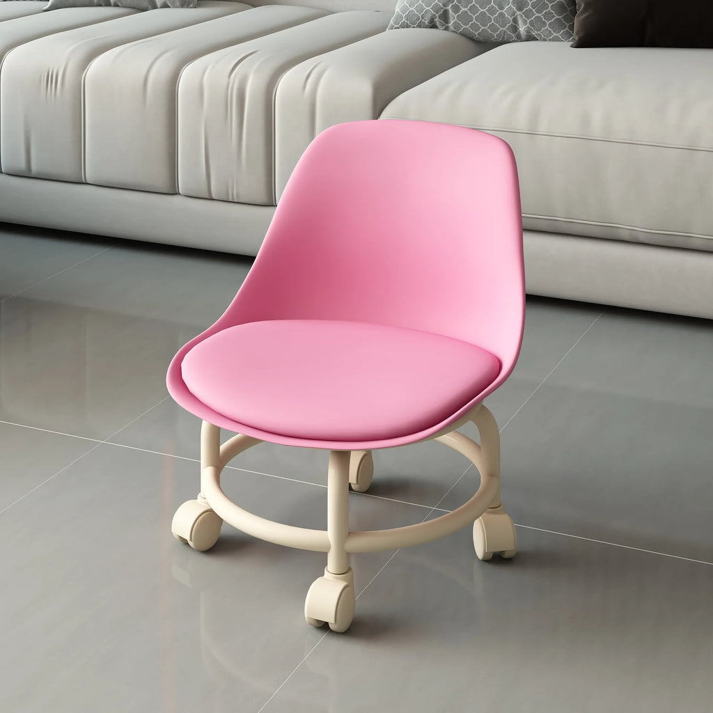 Universal Wheel Small Stool Waterproof Mobile Low Stools with Backrest Removable Seat Cushion Round Stool Household Accessories