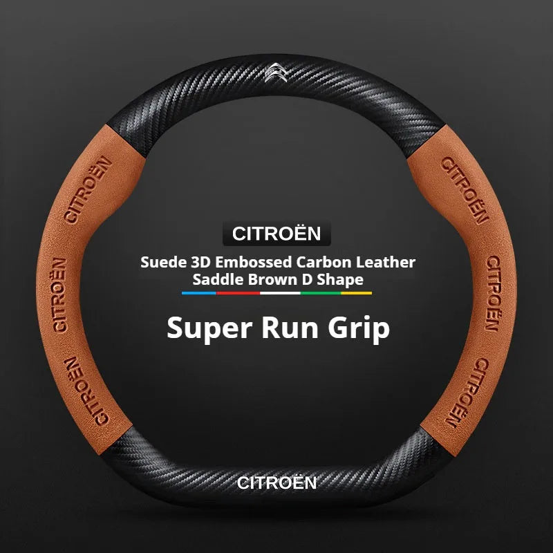 For Citroen C1 C2 C3 C4 C5 C6 VTS Xsara C-Crosser Berlingo Jumpy Carbon fiber Suede Car Steering Wheel Cover Auto Accessories