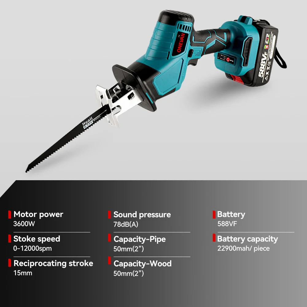ONEVAN Brushless Cordless Electric Reciprocating Saw Electric Saw Variable Speed Metal Wood Cutter For Makita 18V Battery Pin