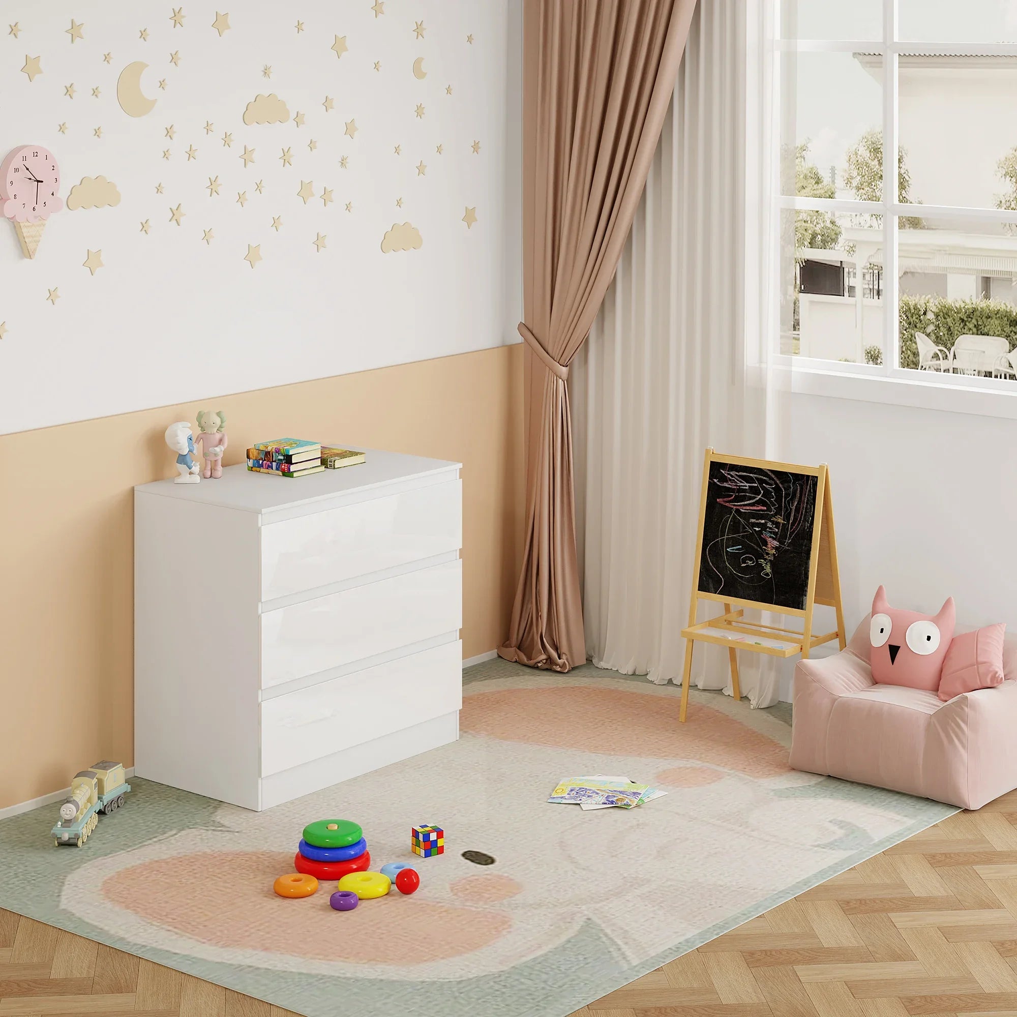 WOLTU 3-Drawer Chest Storage Cabinet Bedroom Wardrobe Sideboard Particleboard Bedside Table for Home Bedroom Study Living Room
