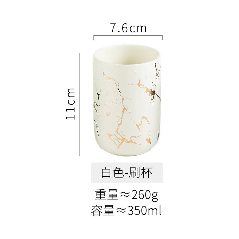 Creative Marbled Gold Plated Mouthwash Cup Couple Toothbrush Holder Bathroom Accessories Ceramic Mouthwash Cup Home Decoration