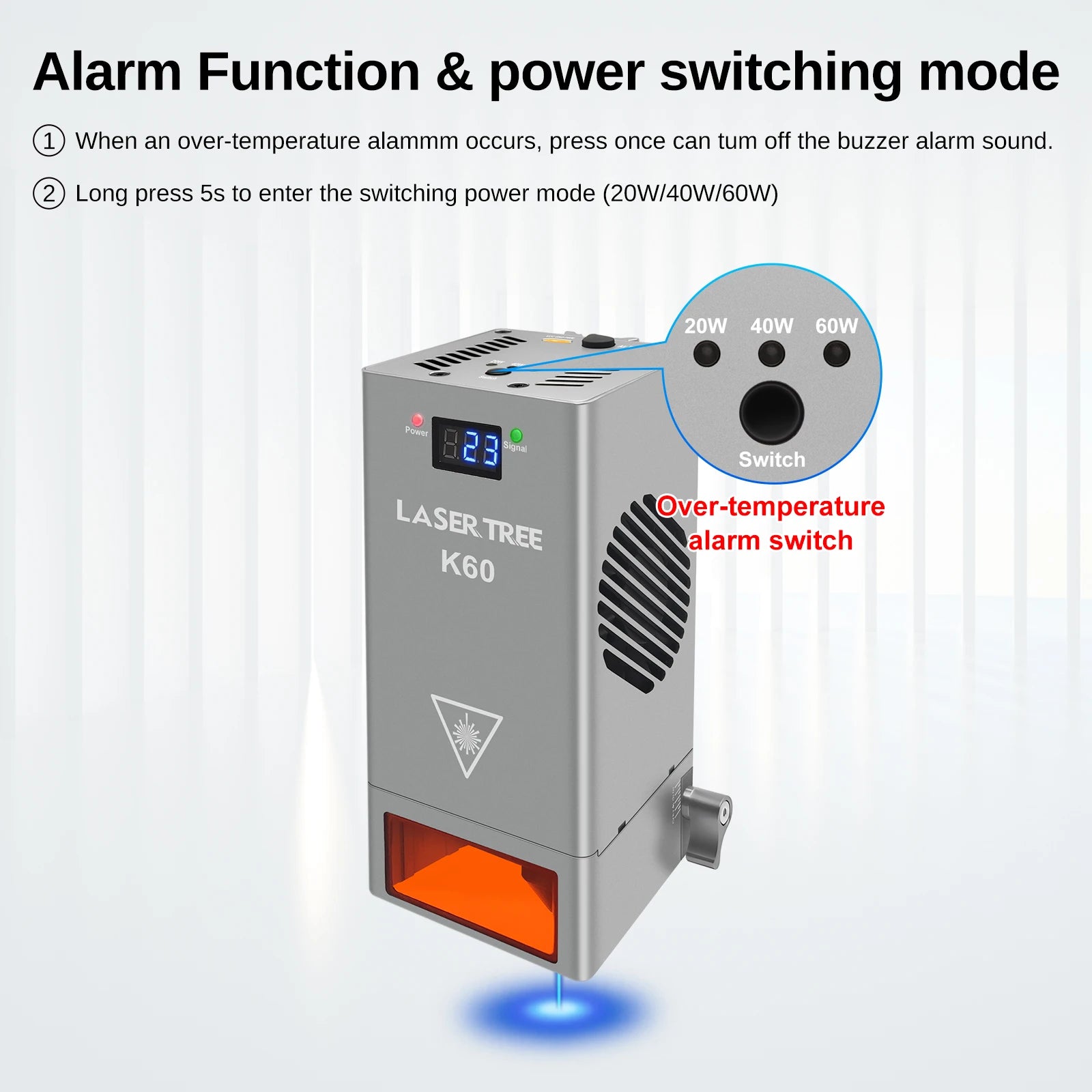 LASER TREE K60 60W Optical Power Laser Module with Air Assist 450nm TTL Blue Light for CNC Engraver Cutting Wood DIY Tools