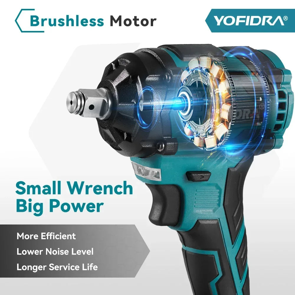 1000N.M Torque Brushless Electric Impact Wrench 1/2 inch Cordless Wrench Power Tool For Makita 18V Battery Pin