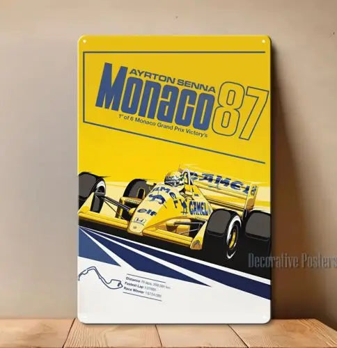 1p,Ayrton Senna Monaco 1987 Race F1 Metal Poster - Collectable Sign - Size:8x12inch