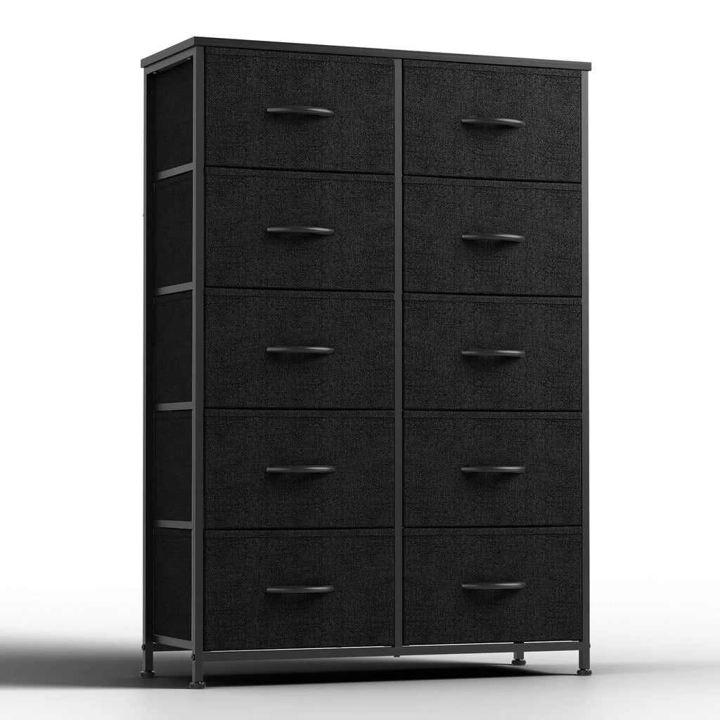 JHK Bedside Table For Bedroom With 10 Fabric Drawers Nightstand Storage Cabinet With Steel Frame Clothes Storage Display Cabinet