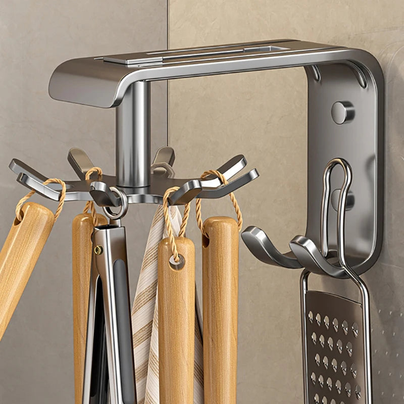 Kitchen Swivel Hook 360 Rotatable Self-Adhesive Hooks Kitchen Hooks For Utensils Wall Mount Hanger With 10 Hooks No Drilling
