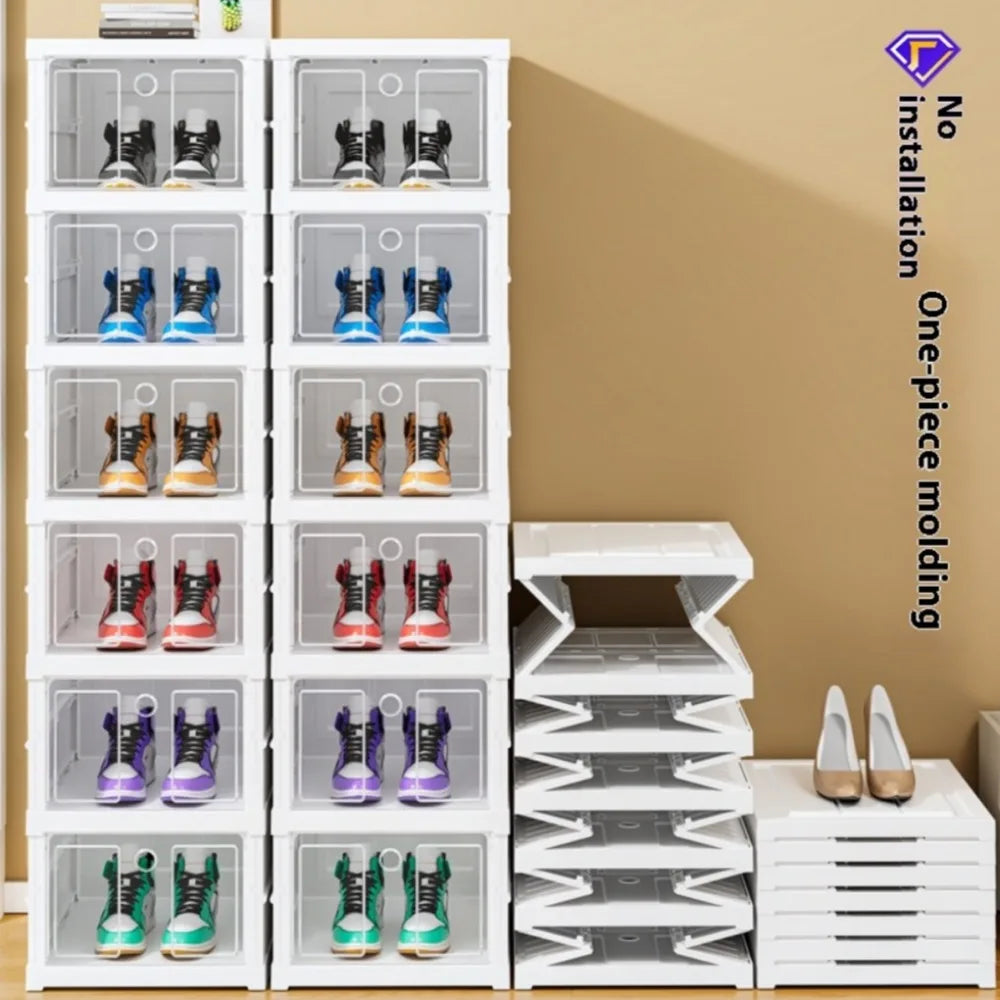 Shoe box for shoe storage 6 Layers Shoes Box Foldable Transparent Sneaker Storage Living Room Stackable free combination rack