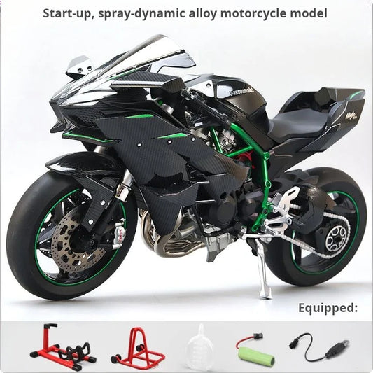Spray 1:6 Kawasaki Racing Ninja 500 H2R Motorcycle Simulation Sound Light  Fast And Furious Collection Modle car boys Gift