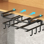 Under Cabinet Kitchen Hanging Organizer Rack with Hooks for Paper Towel Rags Cutting Board Pot Cover Storage