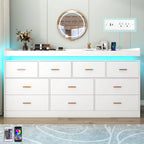 10 Drawer Dresser with LED Light and Charging Station, Modern Chest of Drawers for Closet, Wide Drawer Organizer Cabinet , White