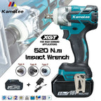 Kamolee 520N.m Brushless Electric Impact Wrench 1/2 and 1/4 Inch Household Wireless Charging Small 18V Battery Wrench Tool