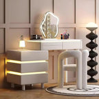 Vanity Desk Modern Vanity Table with Smart LED Mirror Minimalist Vanities Set Includes Expandable Side Cabinet with Wraparound L