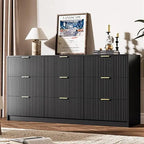 Black Dresser for Bedroom, 9 Drawer Double Dresser, Modern Chest of Drawers for Bedroom, Living Room, Entryway and Closet, 63" L