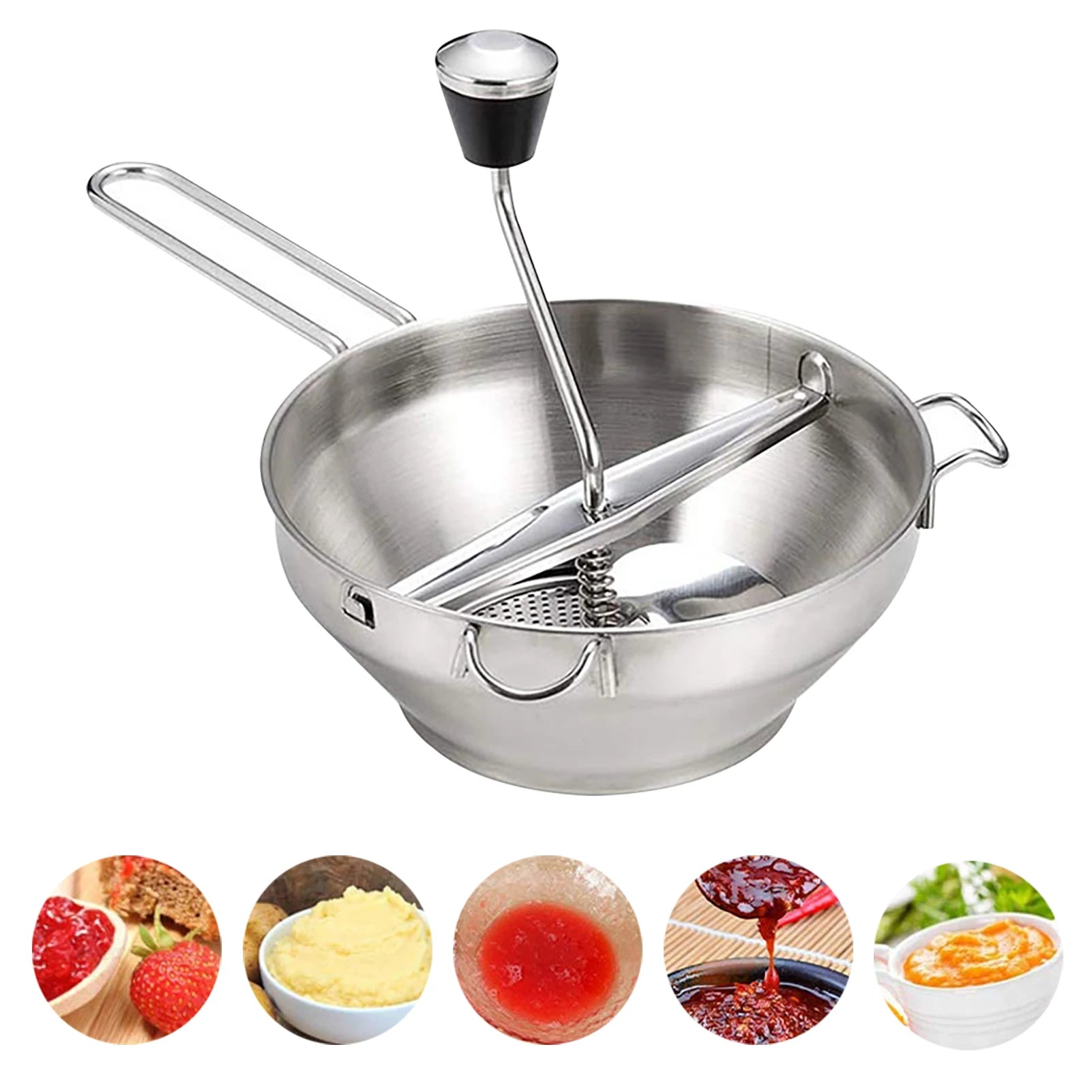 Stainless Rotary Food Mill Multifunctional Jams Mill with 3 Milling Discs Durable Manual Food Grinder Food Vegetable Mill Mud