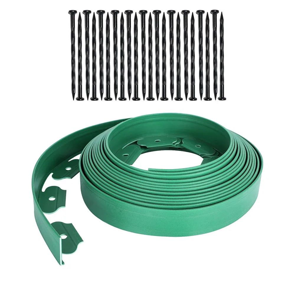 5M Fixed Garden Barrier Lawn Grass Plastic Edging Border Landscape Edging Garden Edge Kit With 15 Anchoring Spikes Easy Install