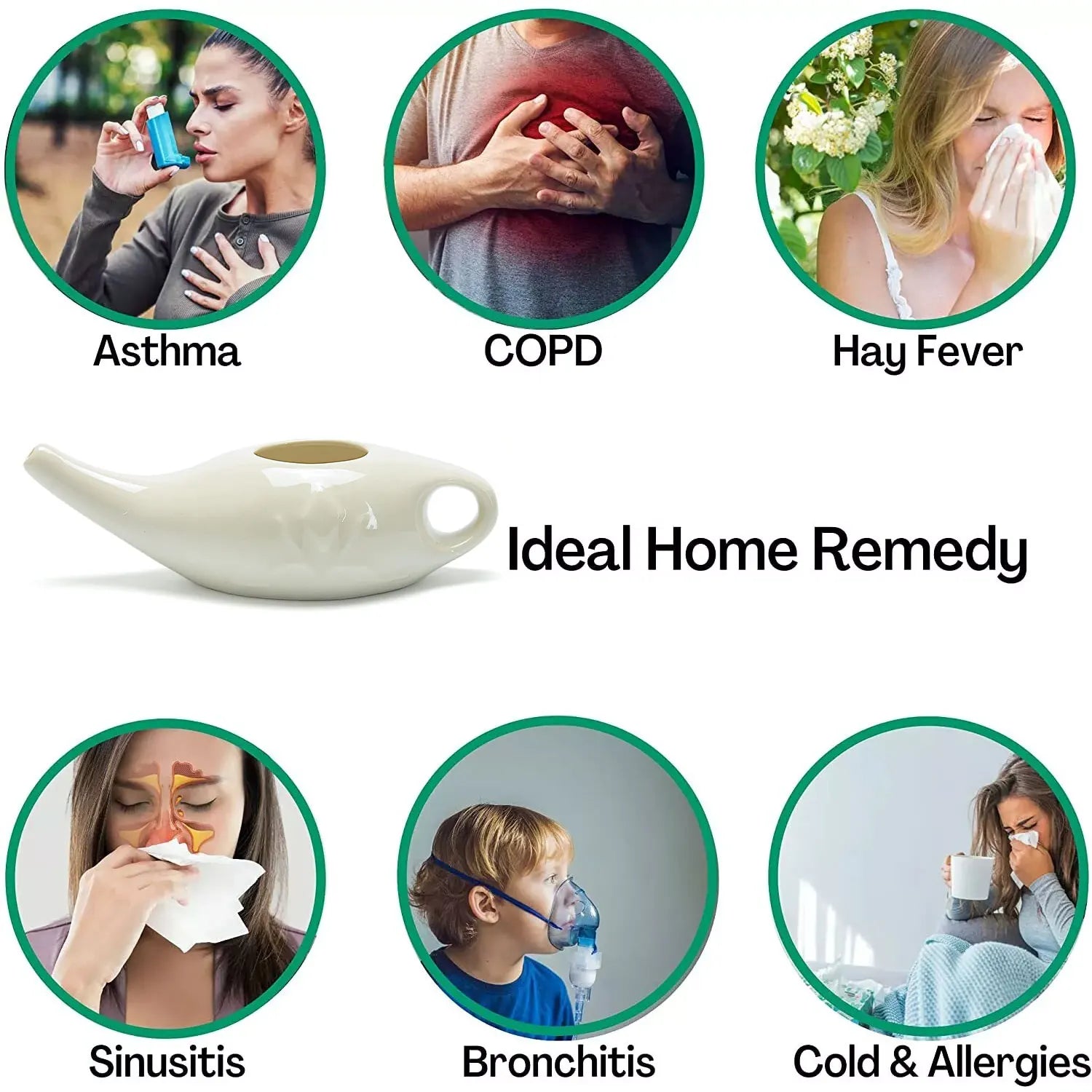 Nose Cleaner Himalayan Salt Premium Ceramic Neti Pot 8oz (250ml) Nasal