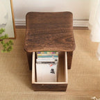 Dark Brown Wooden Shoe Changing Stool with Storage - Armless, Non-Padded, Classic