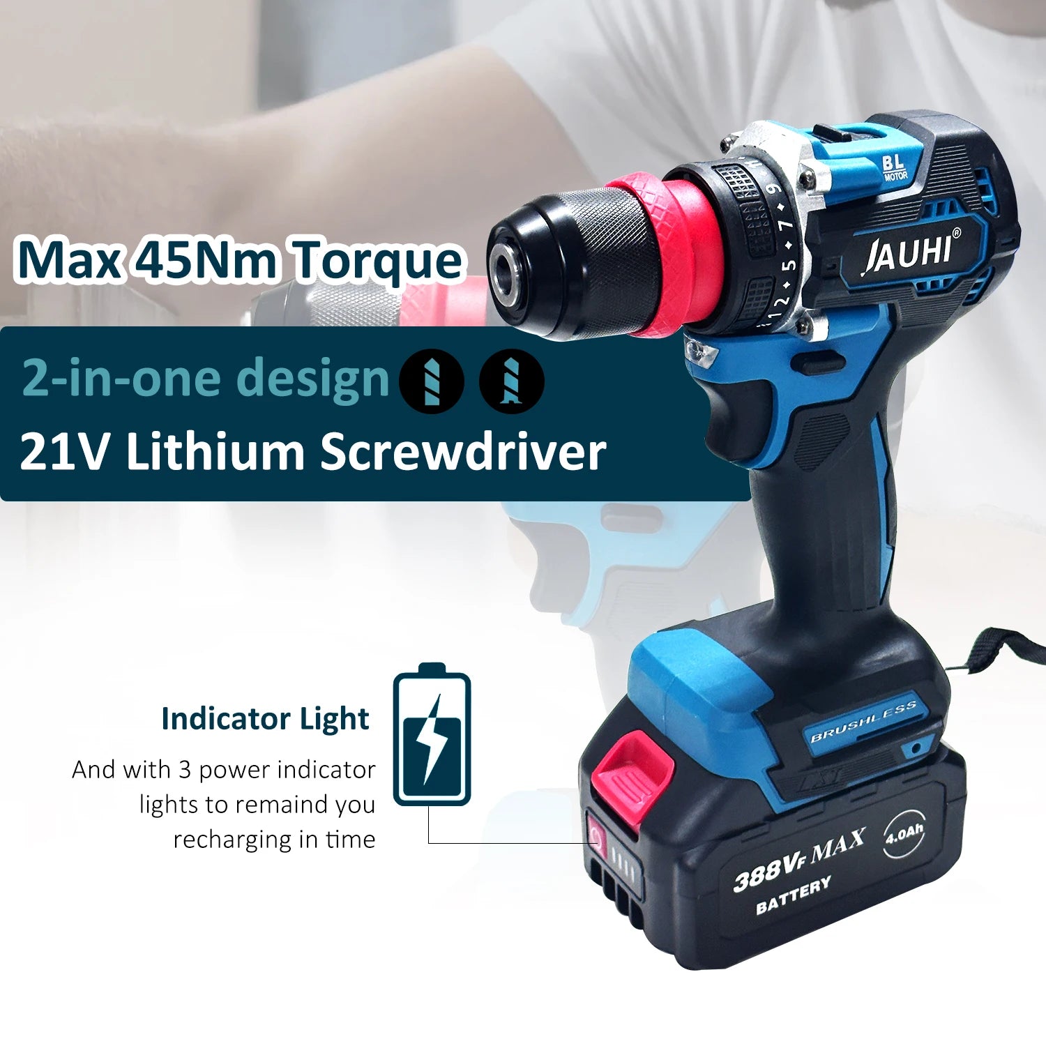 JAUHI 2in1 Brushless Electric Screwdriver 280N.m Multifunctional  Cordless Electric Screw Driver Drills for Makita 18V battery