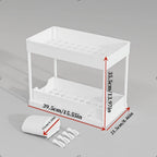 2-Tier Pull Out Under Sink Organizer, Storage Rack with Hooks & Cups, Space Saving Slide-Out Shelf for Kitchen Bathroom Cabinet