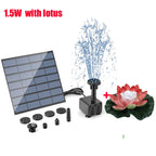 1.5W Solar Fountain Pump with 6 Nozzles Mini Fountain Pool Pond Waterfall for Outdoor Bird Bath Pond Garden Decor Floating Lotus