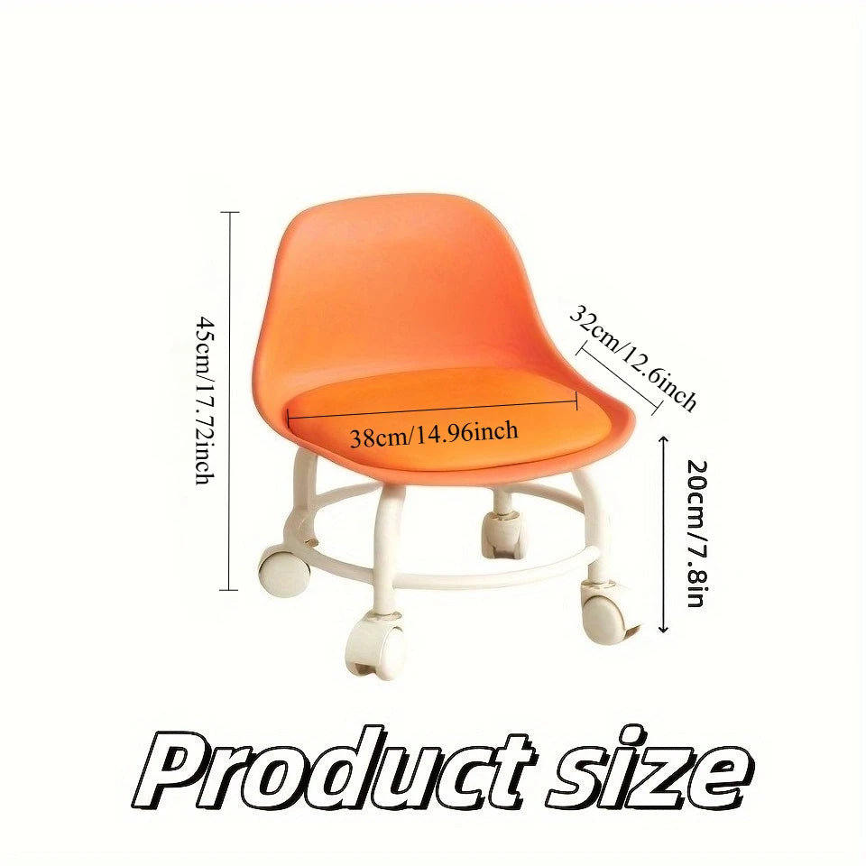 Universal Wheel Small Stool Waterproof Mobile Low Stools with Backrest Removable Seat Cushion Round Stool Household Accessories