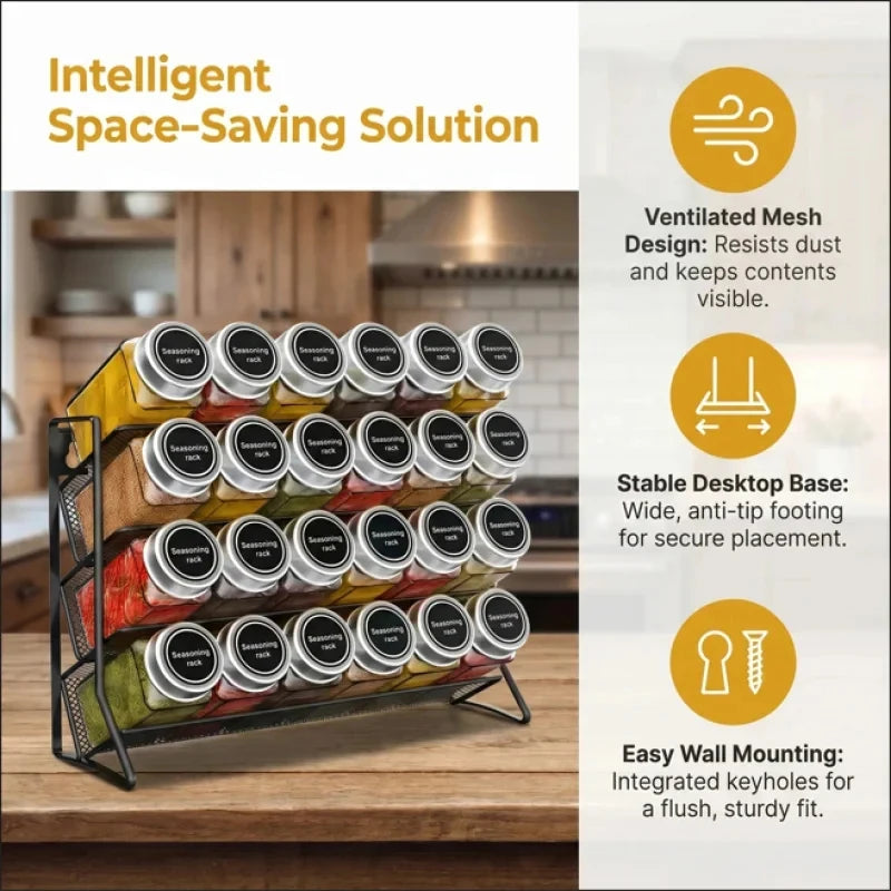 Carbon Steel 4 Tier Kitchen Storage Shelf Non-Slip Multifunctional Cupboard Spice Organizer Pantry Rack for Home Daily Use