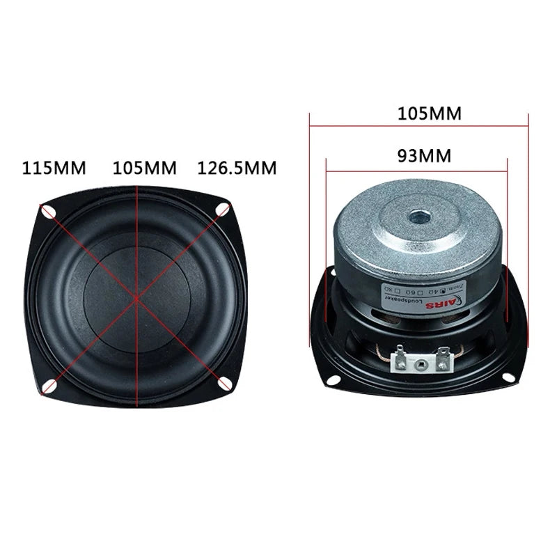 1Pcs 4 Inch Subwoofer Speaker 4/8 Ohm 100W Woofer Square/Round Deep Bass Long Stroke Loudspeaeker DIY Bluetooth Speakers