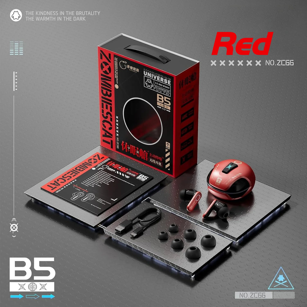 Zombies Cat B5 Active Noise Cancellation Headphone Bluetooth 5.4 ANC Earbuds Dual Connection TWS Wireless Earphones with 4 Mics