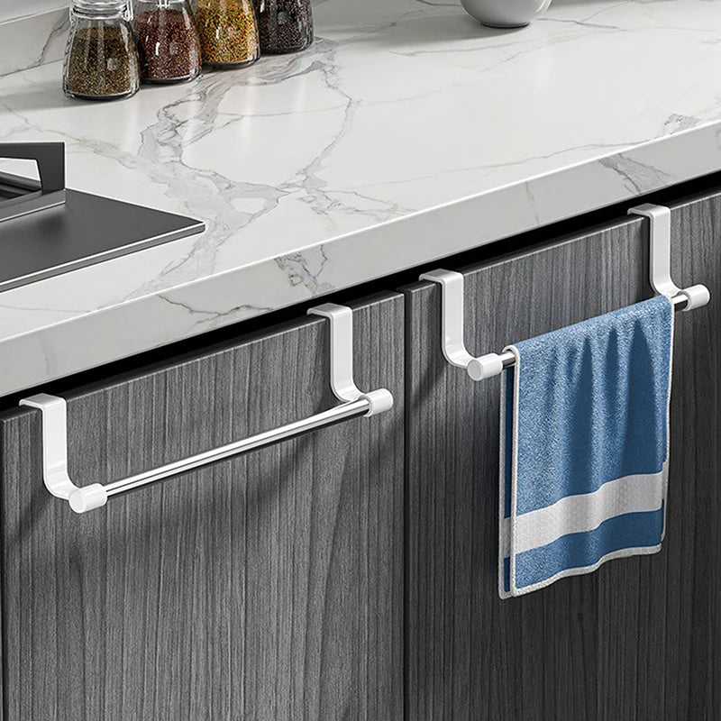 1pcs Wall-Mounted Kitchen Cabinet Towel Rack - Space-Saving Dishcloth Holder For Home And Bathroom No Drilling Require