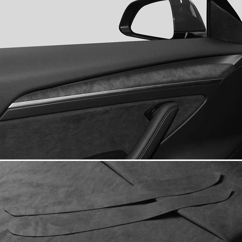 For Tesla Model 3 Y 2020-2023 Made of Alcantara Door Handle Panel Trim Cover Door Sticker Styling Decoration Interior Accessory