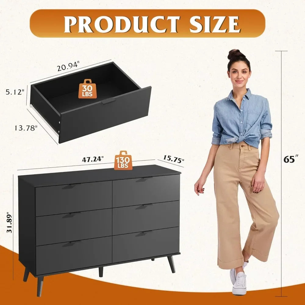 Wood Dresser Storage Organizer with Sturdy Metal Handle, TV Stand for 55 inch TV, Chest of Drawers for Living Room, Hallway