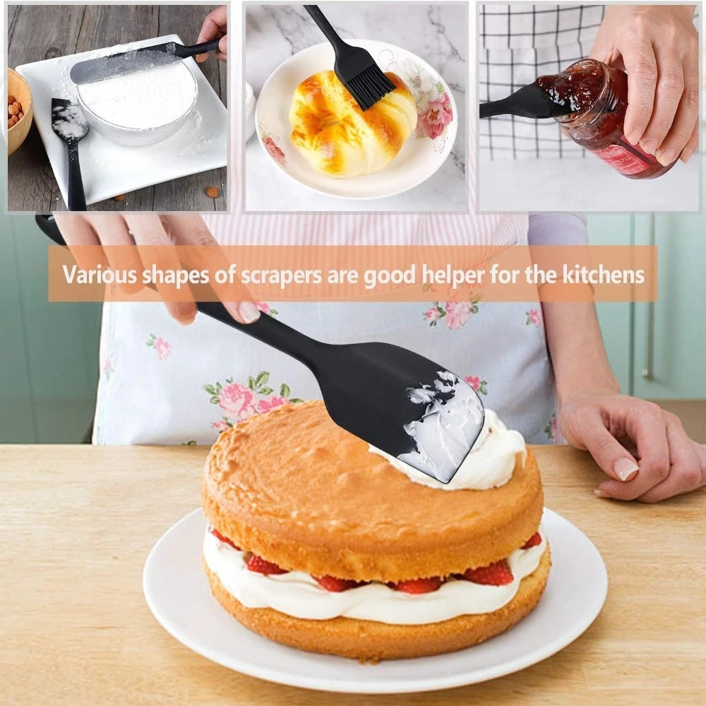 Silicone Kitchenware 6-piece Set, Cream  Scraper, Spatula, Oil Brush, Size Scraper Set Baking Tool，Non-integrated Hand