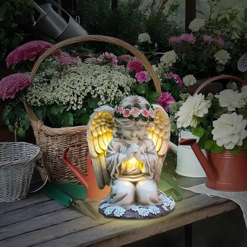 Resin Praying Angel Solar Angel Garden Decor With Solar Lights Waterproof Sculpture Figurine Cemetery Decorations Yard Art