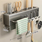 Multifunctional Wall-Mounted Kitchen Storage Rack, Heavy-Duty Carbon Steel Knife Holder, Knife Storage Rack with Hooks, No-Drill Installation, Home and Restaurant Storage for Knives, Cutlery, and Cutting Boards, Space-Saving