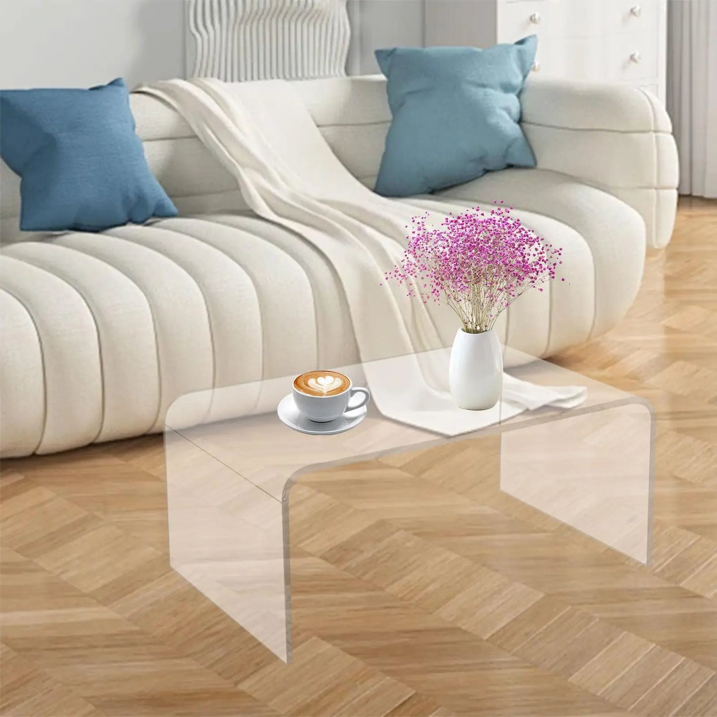 Acrylic Coffee Table Multiuse Acrylic Furniture Modern End Table Japanese Floor Table for Office Living Room Porch Family Garden