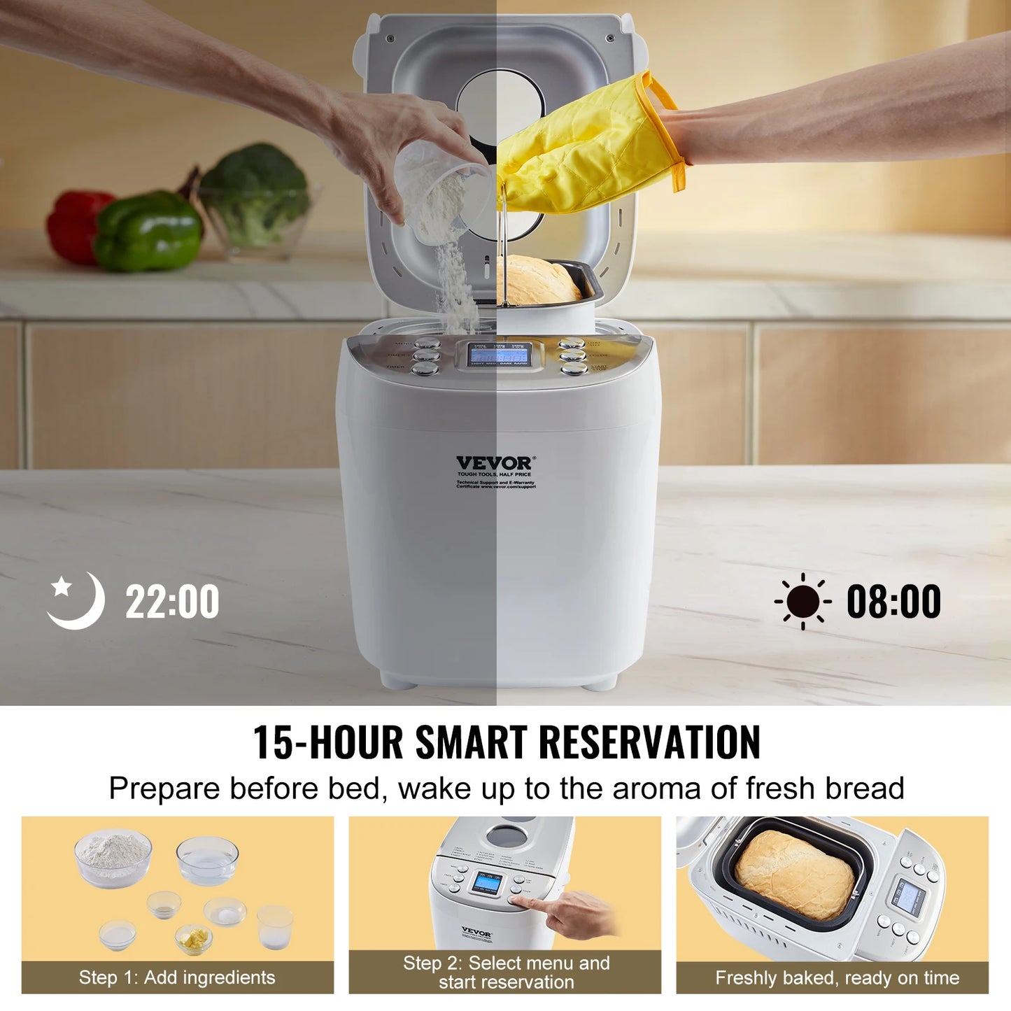 SucceBuy 2/3 LB Bread Maker 15-in-1 Dough Machine Nonstick Ceramic Pan Automatic Bread maker with Gluten Free Setting