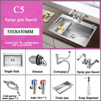 Stainless Steel Kitchen Sink Farm House Above Counter Undermounter Single Bowel Wash Basin with Faucet Drain Kitchen Accessories