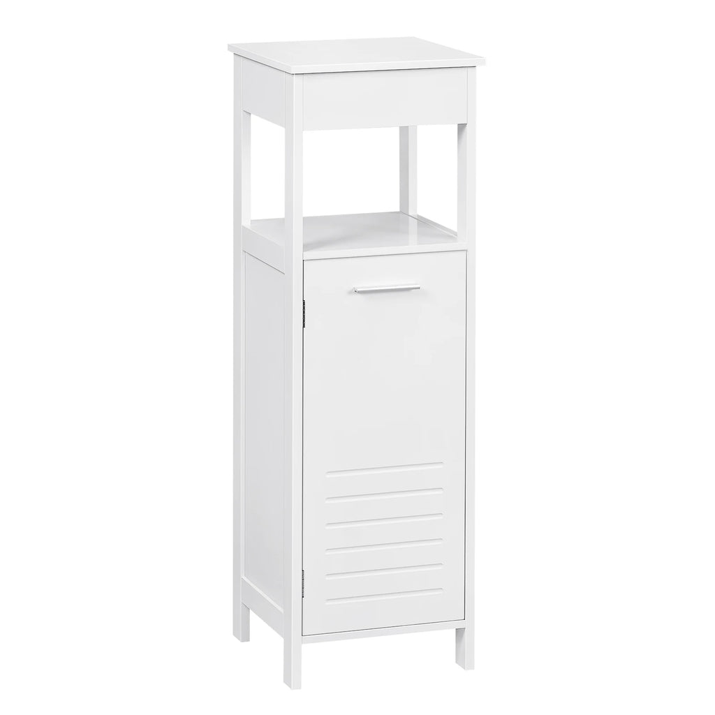 32x99x30cm White Bathroom Cabinet 4 Levels with Door Adjustable Shelf Standing Corner Cabinet for Living Room Hallway