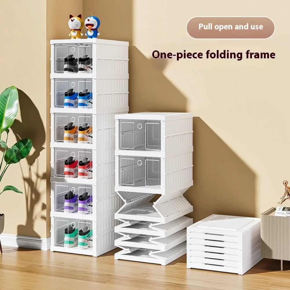 Shoe box for shoe storage 6 Layers Shoes Box Foldable Transparent Sneaker Storage Living Room Stackable free combination rack